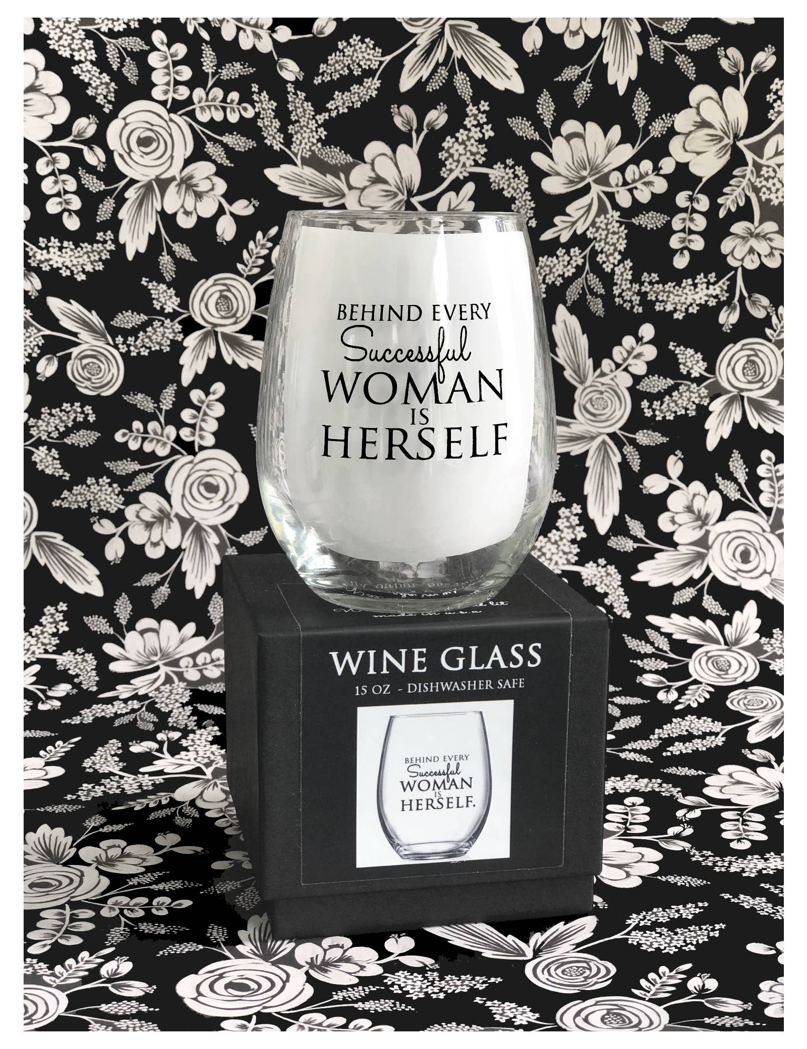 15oz Stemless Wine Glass Successful Woman Quote w Gift Box