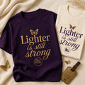 The Affirmation Tee - Plum with gold script affirmation, butterfly and luggage seal